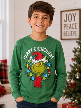 Old Navy Merry Grinchmas Long Sleeve Graphic Tee Boys Size L (10-12) Christmas
